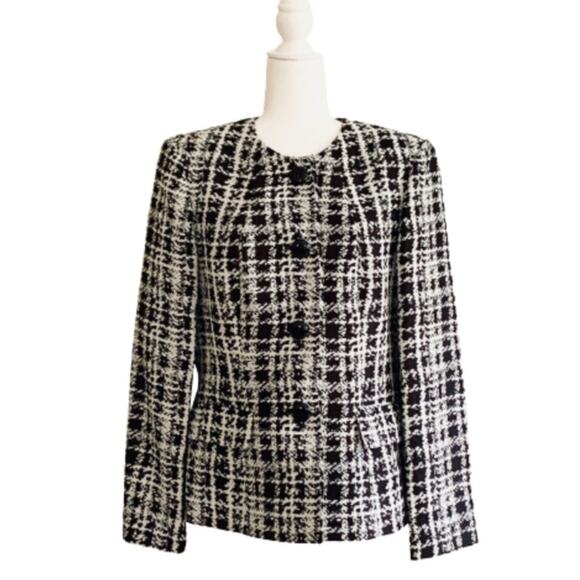 Jones Studio Blazer Separates Black White Herringbone Career Jacket Size 12 - Picture 1 of 9